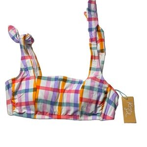 Kona Sol Multicolor Plaid Bikini Top